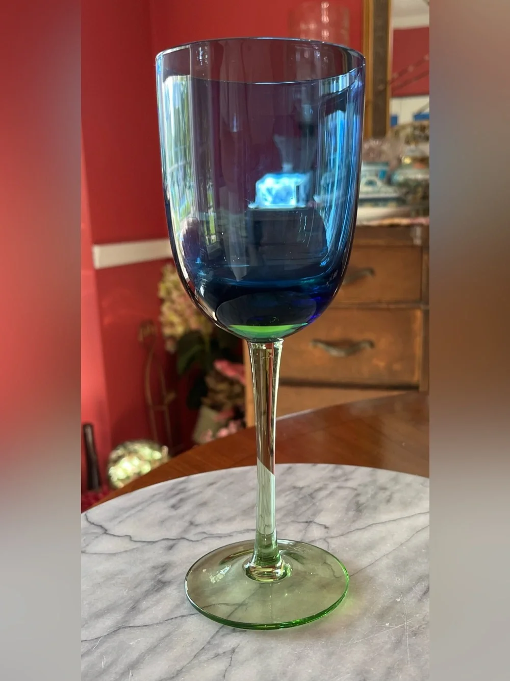 VTG Block Metropolis Festival Blue Green 9” Water Goblets Wine Glasses, 4-Set